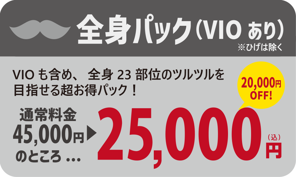 全身脱毛パック(VIOあり)25,000円